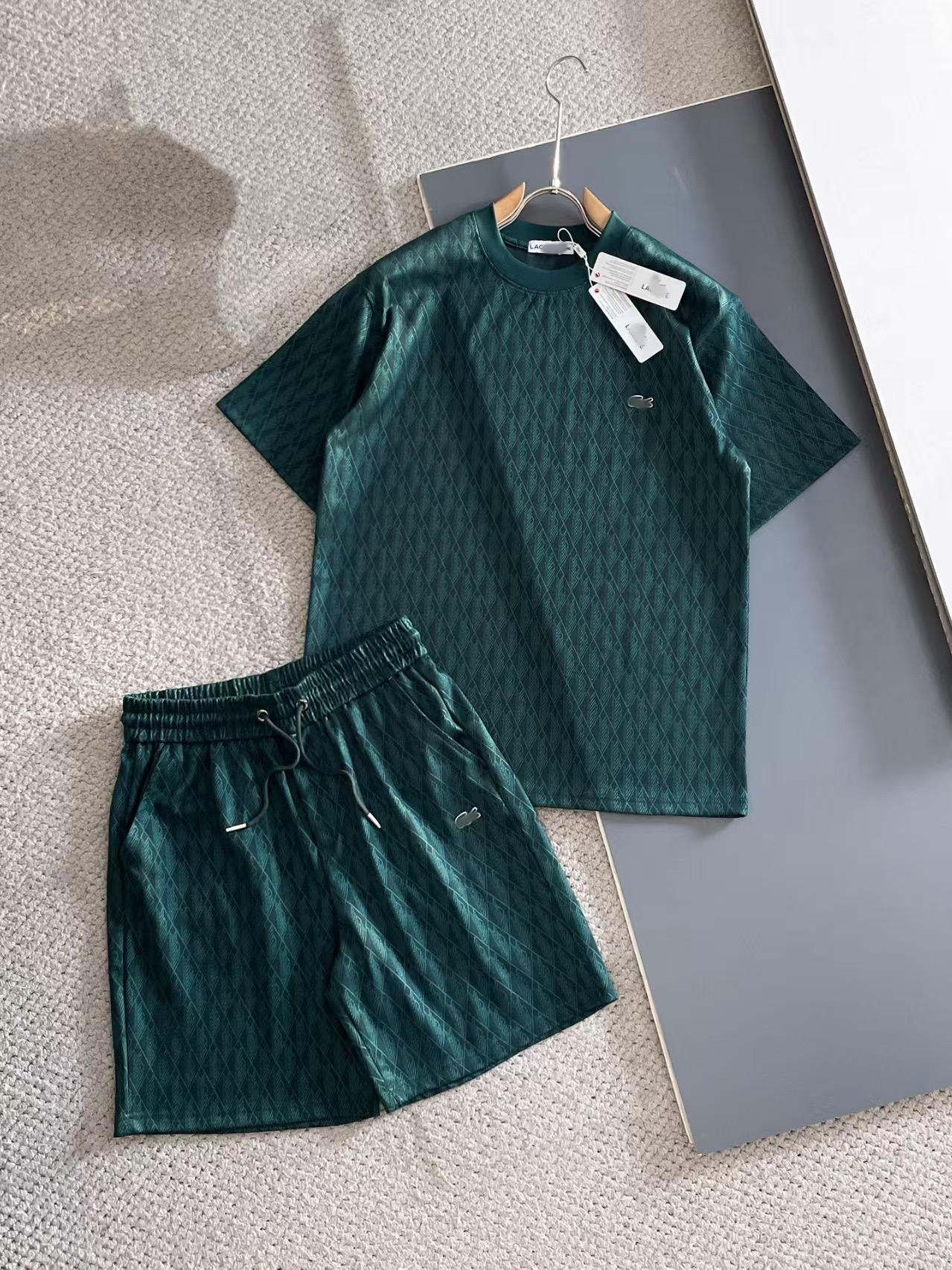 Ensemble T-shirt & Short Homme - Motif Losange Vert Émeraude