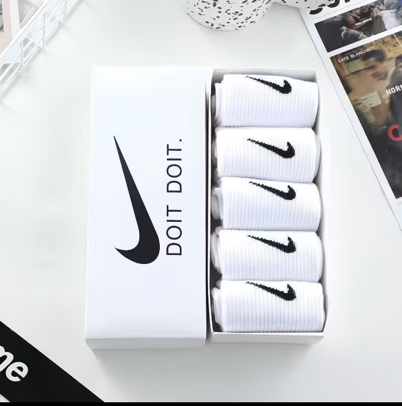 Coffret chaussettes mi-haute homme logo swoosh, pack de 5 paires