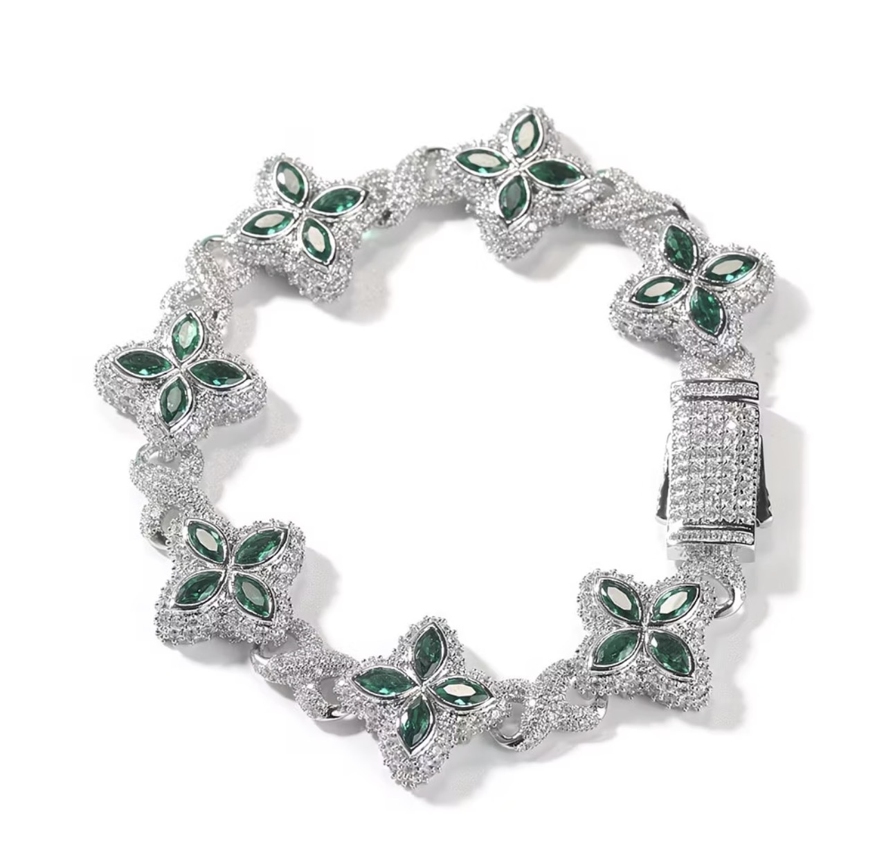 Bracelet trèfle à quatre feuilles serti de pierres