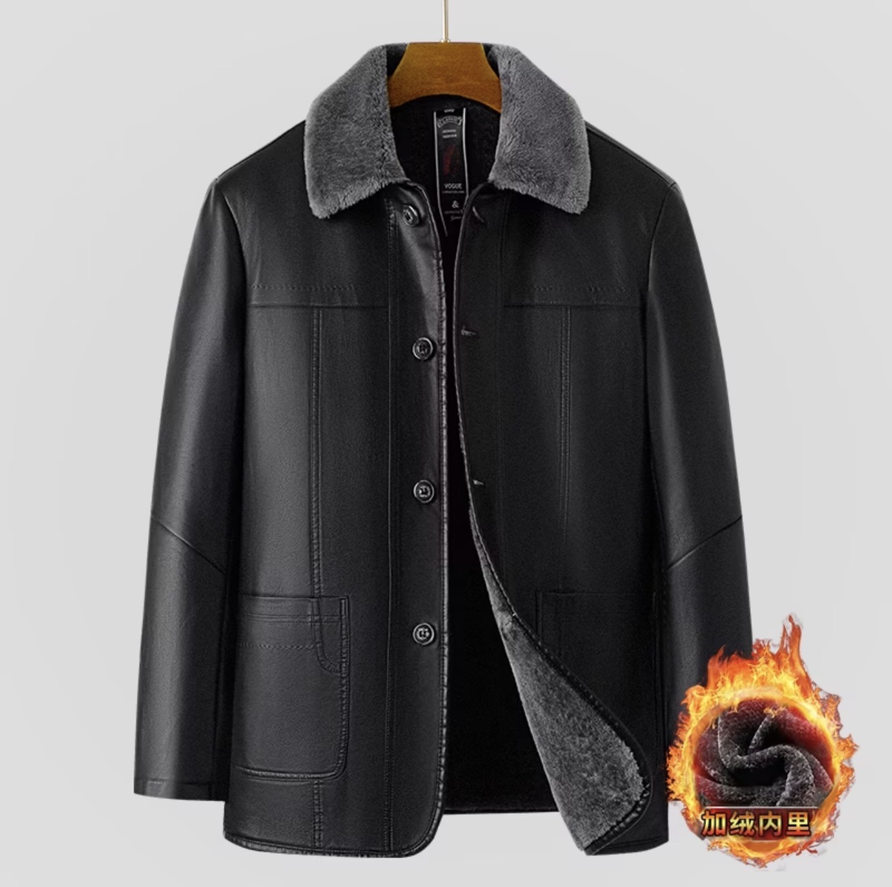 Blouson cuir homme doublé fourrure intérieure chaud pour l’hiver
