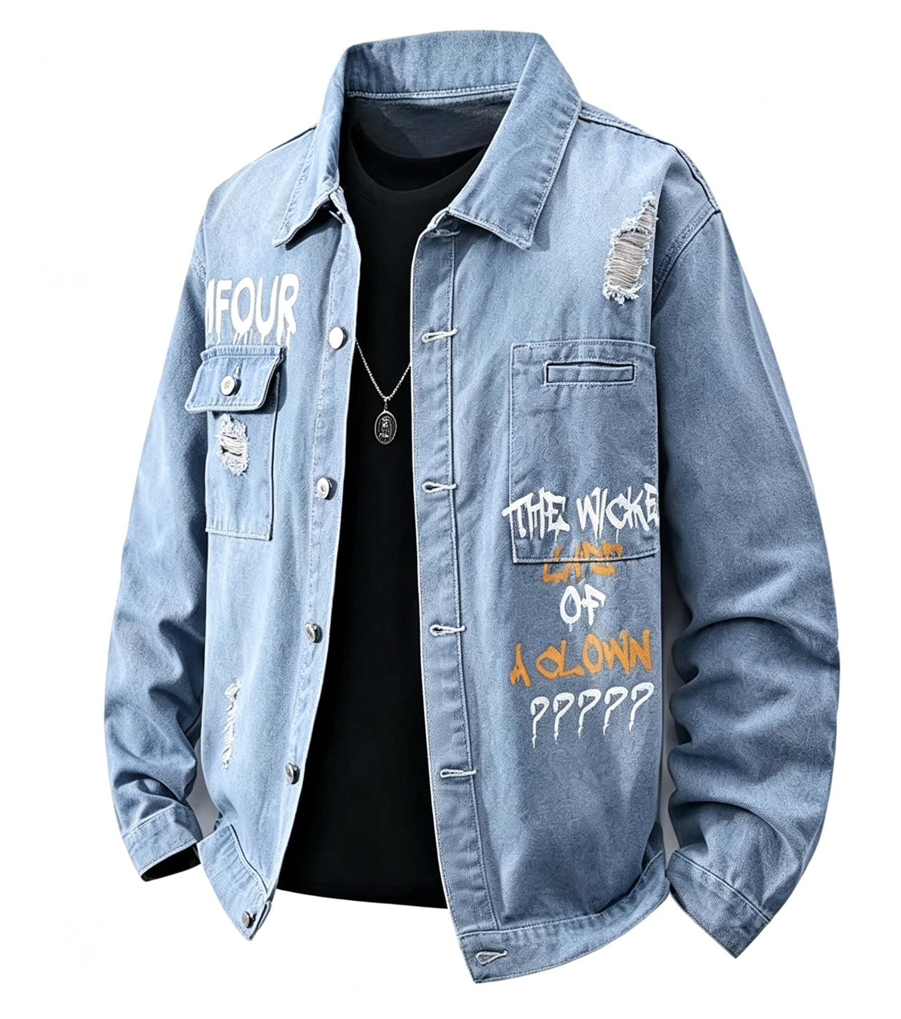 Veste jean homme graffiti effet déchiré