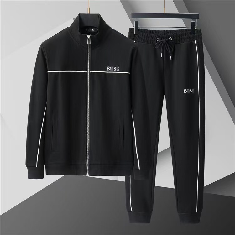 Survêtement homme BOSS Essential (ensemble jogging noir à bandes blanches)