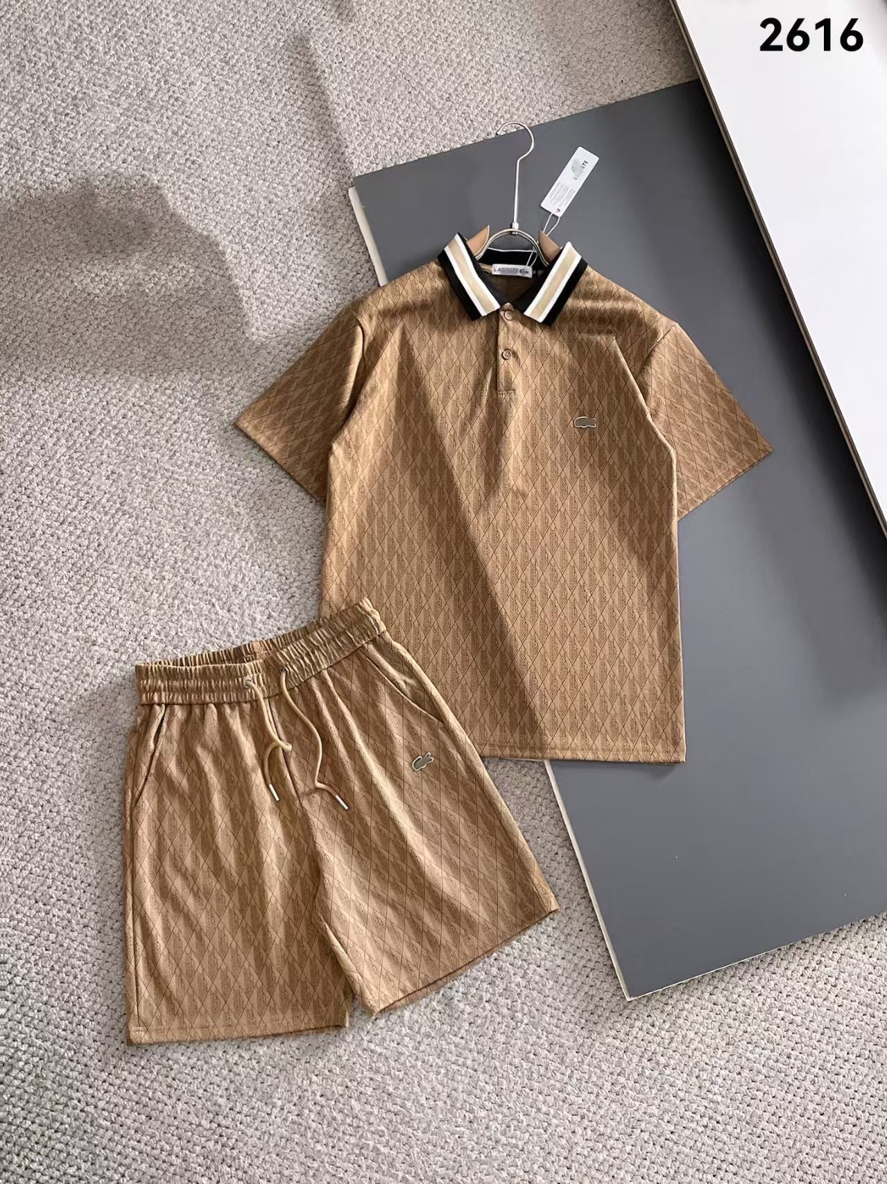 Ensemble Polo & Short Homme - Motif Losange Marron