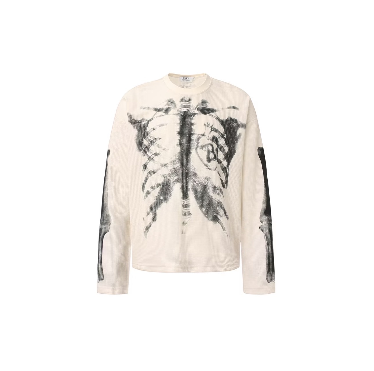 Tee-shirt manches longues maille waffle imprimé radiographie squelette style gothique homme