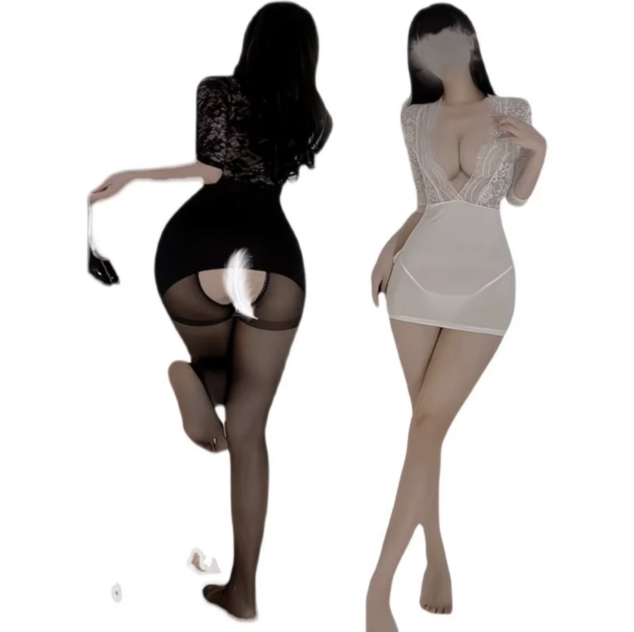 Robe bodycon style cheongsam haut en dentelle V plongeant, ouverte à l’arrière